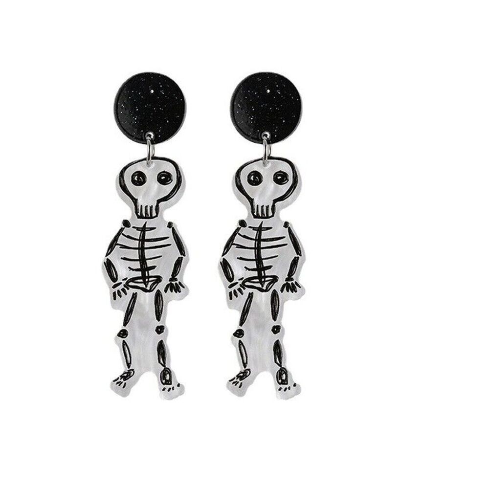 Halloween Earrings Skeleton Bone Man Acrylic Stud Party Costume - 2.5" Long
